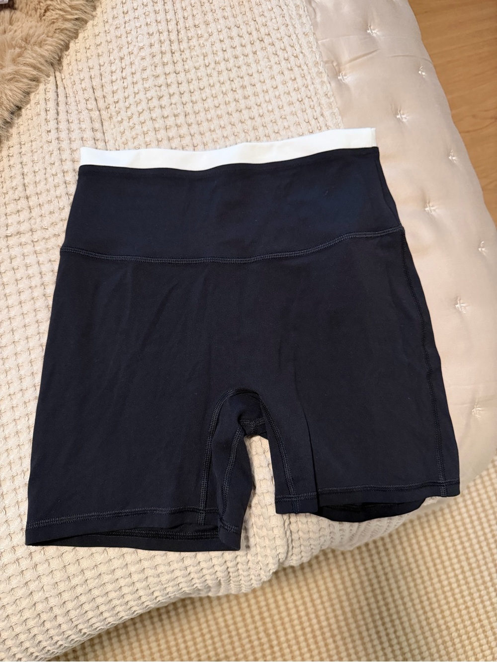 YPB Abercrombie  black High-Waist Bike Shorts with White Waistband